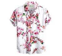 Décontracté Hommes Ample imprimé Manches Courtes Poignets Bouton Port Style Chemise à Fleurs Sable Plage hawaïenne Haut d'été T Shirts Grands Et Grands Hommes