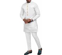 Décontracté Pour Hommes Africain Dashiki Ensemble 2 Pièces, Tenues Coupe Slim Hauts Manche Longue Chemise Pantalon Ensemble Vêtements Costume Survêtement Tribal Traditionnel ( Color : 1 , Size : Large