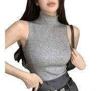 Décontracté sans manches col roulé gilet pour pulls robes | Col roulé noir classique, design sans manches, texture tricotée, pour une couche intérieure polyvalente