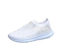 Décontractées Strass Chaussures de Sport pour Femme, Confortable Respirant Mesh Chaussette Tennis Sneakers, Chaussures de Course pour Femme (Size:37 EU,Color:Blanc)