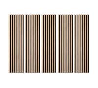 DECOON Lot de 5 Panneaux muraux tasseaux Bois 120x30x1 cm - Pack tête de lit 90 - Lamelles chêne Clair véritable Fond Noir 1,80 m²