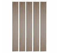 DECOON Lot de 5 Panneaux tasseaux Bois 250x30x1 cm - Pack Mur TV Bois 150cm - Lamelles chêne Clair véritable Fond Noir - 3,75m²