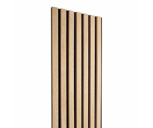 DECOON Panneau Mural Acoustique tasseaux Bois 250 x 30 x 1,9 cm - Lamelles chêne Clair véritable sur Fond Noir - 0,75m²