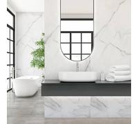 DECOON - Panneau Mural Douche SPC 90x260cm - Revêtement mural salle de bain - Facile et Rapide à installer, Etanche, Sans Joints - Effet Marbre Blanc brillant - 2,34M2