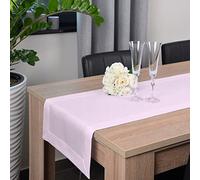 DECOOR - chemin de table, 40 x 140 cm,Rose poudré, nappe résistante aux taches, lisse et mat, gris cendré, finie avec une bordure décorative de 5 cm de large, en Tissu épais de 220 g/m²,100% polyester