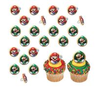 DecoPac Lot de 24 décorations de gâteaux Super Mario avec anneaux Nintendo et Mario et Luigi, pour anniversaire, jeu, fête