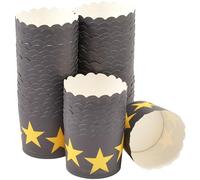 DecoPac Lot de 50 caissettes festonnées noires avec étoiles dorées parfaites pour de délicieux cupcakes, bords festonnés, 50 caissettes à cupcakes passant au four