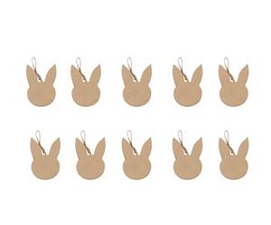 Décopatch AC843Cpack - Un Lot de 10 supports en papier brun mâché 1x6,5x9 cm, Tête de lapin plate à suspendre