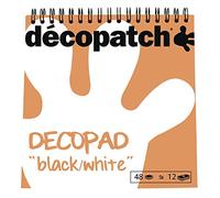 Décopatch BLOC07C - Un bloc à spirale de 48 feuilles de papier imprimé 15x15 cm, motifs assortis (12 designs x 4 feuilles), Noir et blanc