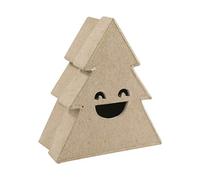 Décopatch BT056C - Un support en papier brun mâché 4X9X10 cm, Boite sapin sourire S, Unité