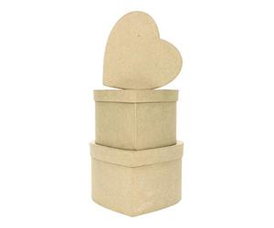 DÉCOPATCH BTS903O - Lot 3 boîtes cœurs en papier mâché brun