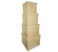 Décopatch BTS910C - Un lot de 4 supports en papier brun mâché, Boites carrées (25x25x20cm - 22x22x18cm - 19x19x16cm et 16x16x14cm)