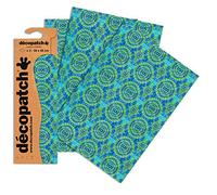 Décopatch C388O - Une pochette de 3 feuilles de papier imprimé 30x40 cm, Kenja bleu vert