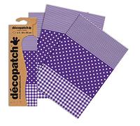 Décopatch C488O -Une pochette de 3 feuilles de papier extra fin imprimé 30x40 cm, Vichy, pois, rayé Violet