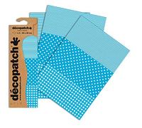 Décopatch Pochette C549O 3 feuilles papier extra-fin imprimé 30x40 cm motifs Vichy, pois, rayé bleu