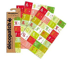 DÉCOPATCH C637O - 3 feuilles fines identiques 30x40cm - Alphabet rge & vert