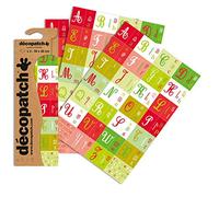 Décopatch C637O - Une pochette de 3 feuilles de papier imprimé 30x40 cm, Alphabet rouge et vert