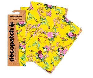 Décopatch C838C -Une pochette de 3 feuilles de papier extra fin imprimé 30x40 cm, Touches de jaune