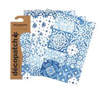 Décopatch C904C - Une pochette de 3 feuilles de papier imprimé 30x40 cm, Carreaux bleus, Modèle 904