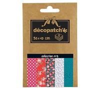 Décopatch DP002O - Une Pochette de 5 feuilles de Papier Decopatch, Papier Imprimé, 30x40 cm, motifs asortis et colorés