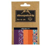 Décopatch DP007O - Une Pochette de 5 feuilles de Papier Decopatch, Papier Imprimé, 30x40 cm, motifs asortis, violet, orange