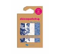 Décopatch DP031C - Une Pochette de 4 Feuilles Décopatch - Dimensions : 30 x 40 cm - Papiers imprimé, Nuances de bleu - Mix & Patch - A partir de 5 ans, DIY, création, rénovation, activité créative