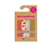 Décopatch DP032C -Une Pochette de 4 Feuilles Décopatch - Dimensions : 30 x 40 cm - Papiers imprimé, Or & rouge - Mix & Patch - A partir de 5 ans, DIY, création, rénovation, activité créative