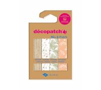 Décopatch DP033C - Une Pochette de 4 Feuilles Décopatch - Dimensions : 30 x 40 cm - Papiers imprimé, Rose & vert - Mix & Patch - A partir de 5 ans, DIY, création, rénovation, activité créative