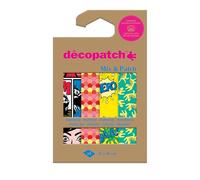 Décopatch DP039C - Une Pochette de 4 Feuilles Décopatch - Dimensions : 30 x 40 cm - Papiers imprimé, Vert, jaune - Mix & Patch - A partir de 5 ans, DIY, création, rénovation, activité créative