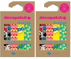 décopatch DP039C - Une Pochette de 4 Feuilles Dimensions : 30 x 40 cm - Papiers imprimé, Vert, Jaune - Mix & Patch - A partir de 5 Ans, DIY, création, rénovation, activité créative