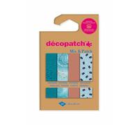 Décopatch DP042C - Une Pochette de 4 Feuilles Décopatch - Dimensions : 30 x 40 cm - Papiers imprimé, bleu de toi - Mix & Patch - A partir de 5 ans, DIY, création, rénovation, activité créative