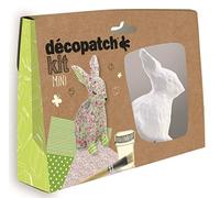 Décopatch KIT020C - Un mini-kit comprenant un animal en papier pulpé blanc, 2 feuilles Décopatch, un pinceau et un pot de vernis colle, Lapin