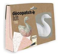 Décopatch KIT027C - Un mini-kit comprenant un animal en papier pulpé blanc, 2 feuilles Décopatch, un pinceau et un pot de vernis colle, CYGNE