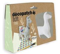 Décopatch KIT028C - Un mini-kit comprenant un animal en papier pulpé blanc, 2 feuilles Décopatch, un pinceau et un pot de vernis colle, Lama
