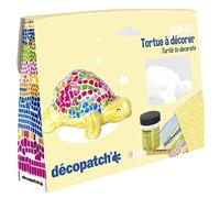 Décopatch KIT036C - Un Mini-kit tortue comprenant un animal pulpé peint en blanc - 2 feuilles Décopatch - 1 pinceau - 1 pot de vernis colle, TORTUE