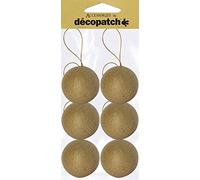 Décopatch NO006O - Un lot de 6 supports en papier brun mâché 6,5x6,5x6,5 cm, Boules avec cordon doré