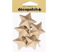 Décopatch NO009Opack - Un Carton de 6 paquets de 5 supports en papier brun mâché 3x8x8 cm, Etoiles à suspendre