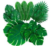 Decopom Lot de 84 Feuilles Palmier artificielles Monstera Tropicales - 6 Sortes Grandes et Petites Vertes avec tiges pour Safari, Jungle, hawaïen, Luau Décoration Table Mariage, d'anniversaire