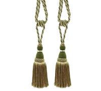 DÉCOPRO Noblesse Collection Lot de 2 embrasses élégantes à pompons pour rideaux et draperies Longueur 20 cm, 76 cm (style # TBH8) Vert olive (Couleur # 010)