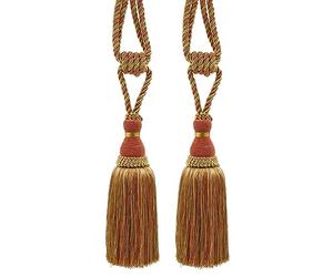DÉCOPRO Noblesse Collection Lot de 2 embrasses élégantes à pompons rideaux et draperies Longueur des pompons 20 cm Largeur 76 cm (Style # TBH8) Rouille Medley Multicolore #07H (cuivre, vert olive)
