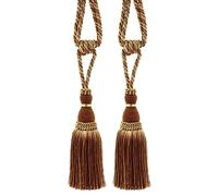 DÉCOPRO Noblesse Collection Lot de 2 embrasses élégantes pour rideaux et draperies - Longueur des pompons : 20 cm - 76 cm (style # TBH8) - Marron caramel #08 (marron clair, marron chocolat)