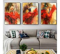 Décor à la maison 3 Pièces Vintage Rouge Jupe Fille Art Affiches et Gravures Espagnol Flamenco Beauté Danseuse Oeuvre Toile Peintures 70x50cmx3pcs sans Cadre