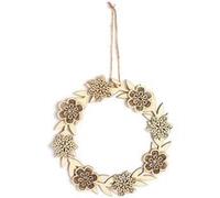 Décor à suspendre en bois 22 x 22 cm - couronne de Fleurs Beige G