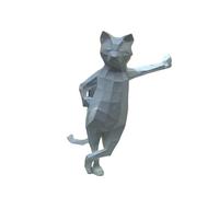 Décor artistique animal en papier 3D, sculpture en papier 3D, sculpture en papier de chat debout, artisanat en papier prédécoupé, ornements géométriques en origami, for entrées, chambre ( Color : Gray