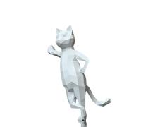 Décor Artistique Animal en Papier 3D, Sculpture en Papier 3D, Sculpture en Papier de Chat Debout, Artisanat en Papier prédécoupé, Ornements géométriques en Origami, for entrées, Chambre (Color : Whit