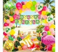 décor ballons flamants tropicaux guirlande anniversaire bannière feuilles