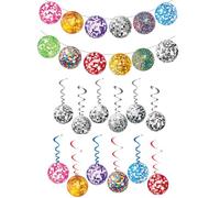 Décor Boule Disco 3 Pièces - Boules Disco Suspendues, Spirales Colorées, Éclairage Néon 70's, Décoration de Plafond Vintage, Accessoires de Fête Disco 70's, Idéal pour Anniversaire et Soirée