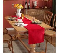 Decor Chemin de Table, Chemin de Table Rouge Tissu Coton Couleur Unie pour la Fête, la Commode et la Salle à Manger 240X33cm