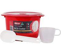 Décor Cuiseur à Riz pour Micro-Ondes | Poignées sécurisées | Fait 1 à 4 portions | Capacité de 2,75 L, Rouge