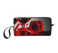 Décor d'amoureux romantiques de Rose Rouge et de vin, Trousse de Maquillage Trousse à cosmétiques Trousse de Toilette de Voyage Portable Pochette de Maquillage